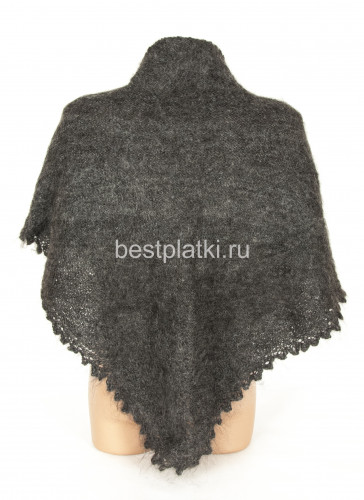 Оренбургский платок косынка серая (полушалок) 120х170х120, М27Р-2 - ручной работы