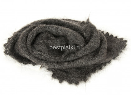 Оренбургский платок косынка серая (полушалок) 120х170х120, М27Р-2 - ручной работы